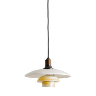 Early Danish Modern White Yellow D.R.P. / PH-3,5 Ceiling Lamp Pendant in Brass & Glass by Poul Henningsen, 1930s For Sale