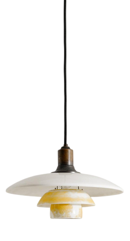 Early Danish Modern White Yellow D.R.P. / PH-3,5 Ceiling Lamp Pendant in Brass & Glass by Poul Henningsen, 1930s