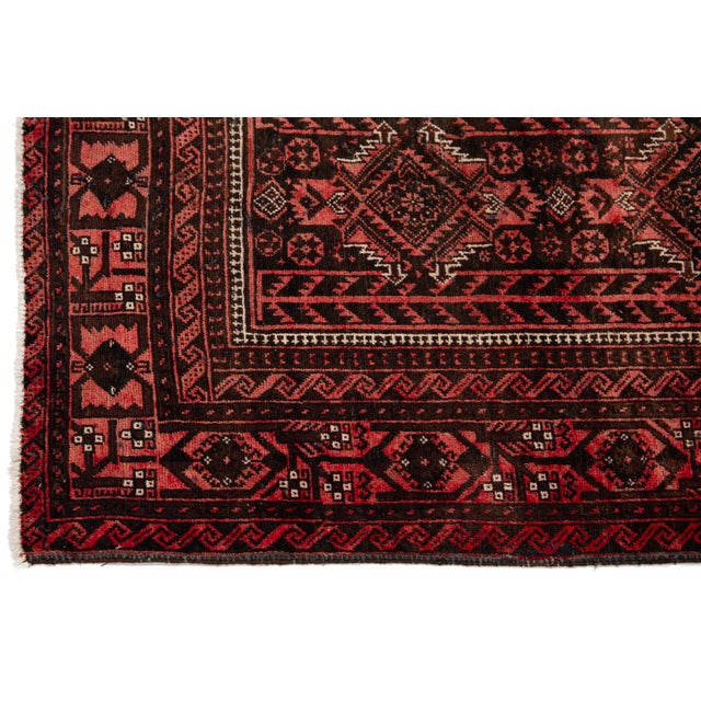 Vintage Tribal Persian Baluch Rug | Hand-Knotted Red & Black Wool Runner For Sale In New York - Image 6 of 9