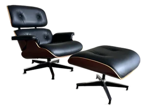 Herman Miller Eames Chair and Ottoman, Black Leather and Cherry, 50th Anniversary Edition