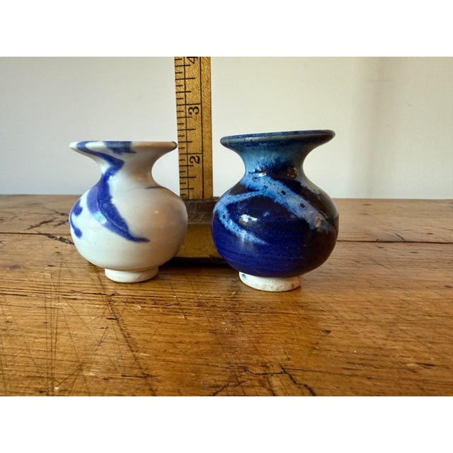 Pair of Mini Blue & White Studio Pottery Vases, Whitefish Pottery For Sale - Image 4 of 7