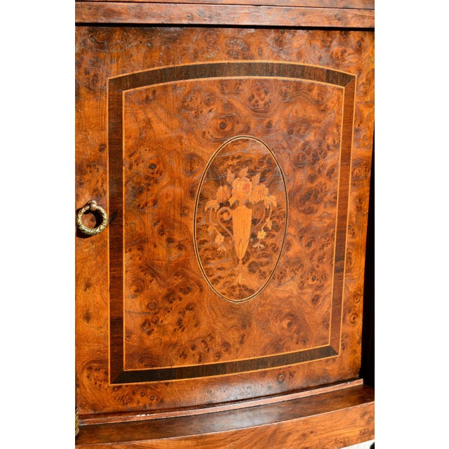 Antique French Inalid BurlWood Marble Top Cabinet/Stand W/Brass Mounts For Sale - Image 4 of 13