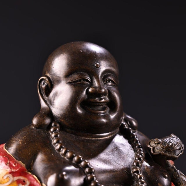 Metal Late 19th Century Cloisonné Enamel Maitreya Buddha Statue, 3.1kg For Sale - Image 7 of 10