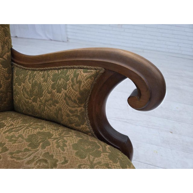 Wood Danish Armchair in Wool and Hand-Carved Oak, 1950s For Sale - Image 7 of 18