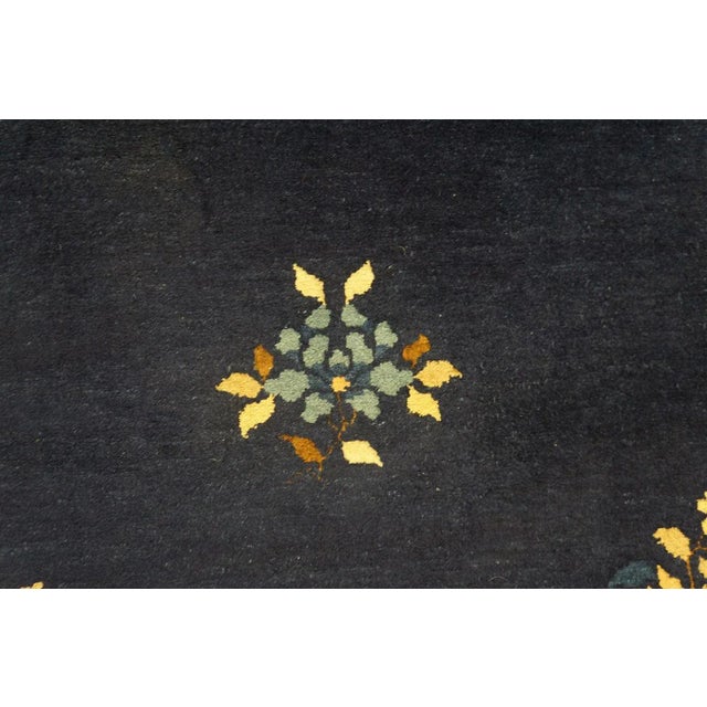 Textile 1920s Navy Blue Open Field Medallion Antique Chinese Peking Knotted Rug Carpet For Sale - Image 7 of 12