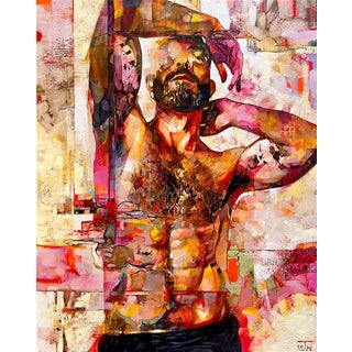 Igniting The Inner Flame by Jon Wassom | Mixed media on canvas male figure with expressive colors For Sale