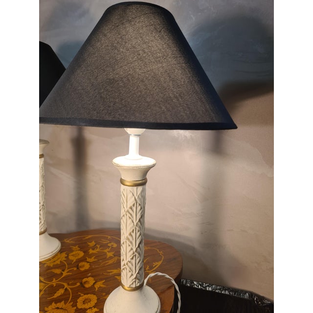 1980s Patinated Ceramic Column Bedside Lamps, 1980s, Set of 2 For Sale - Image 5 of 7