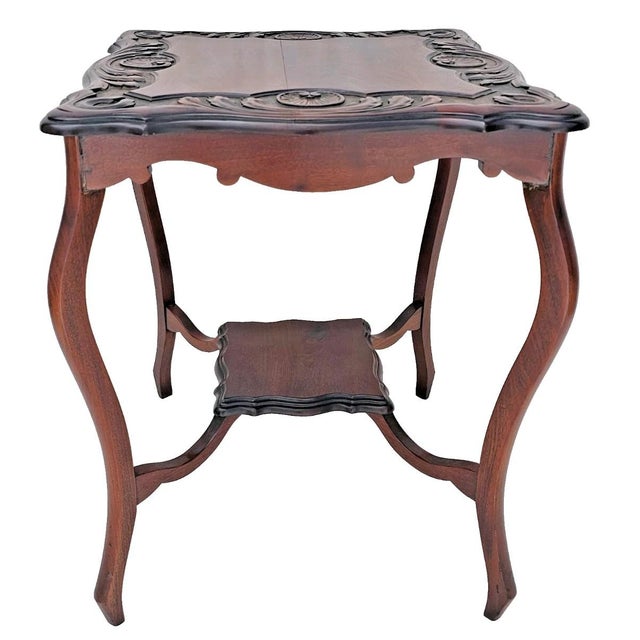 Antique 1890s English Rococo Revival Mahogany Lamp Table With Carved Shells For Sale - Image 12 of 18