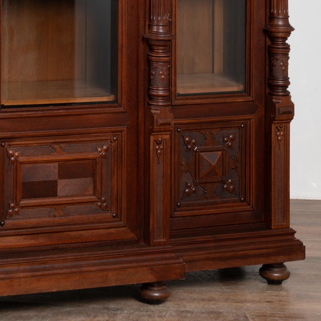 Brown 20th Century Walnut Bookcase Display Cabinet With Turned Columns For Sale - Image 8 of 8
