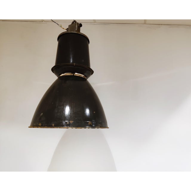 Black Large Industrial Enamel Lamp, 1950s For Sale - Image 8 of 11