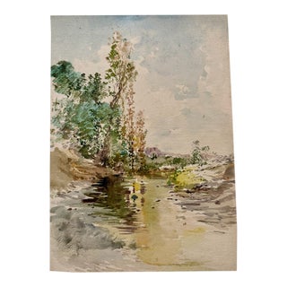Early 20th Century Attributed to Frank Henry Mason Woodland Stream Landscape Original Watercolor For Sale