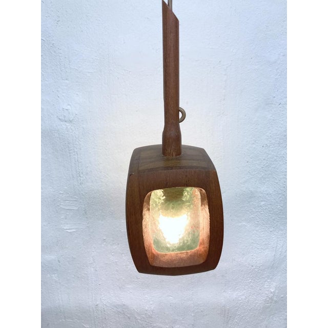 Pendant Lamp in Teak and Glass attributed to AB Stilarmatur, Tranås, Sweden, 1960s For Sale - Image 4 of 12