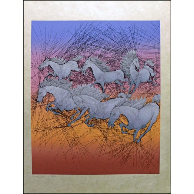 1980s Guillaume Azoulay"Dixhuit Chevaux"Suite of 3 Signed & Numbered Artworks Unframed For Sale In Denver - Image 6 of 10