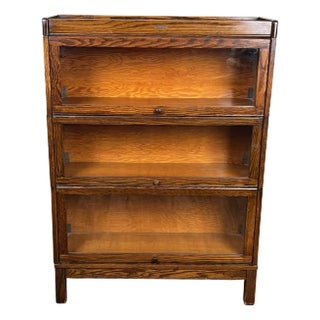 Vintage Lundstrom Oak Three Stack Barrister Bookcase C. 1930 For Sale