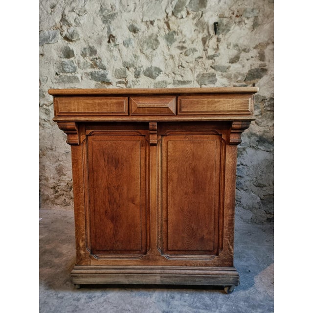 Antique French Oak Shop Counter Kitchen Island on Castors, 1880 For Sale - Image 17 of 18