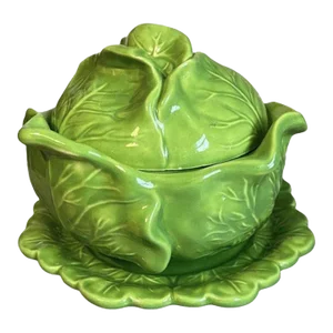 Green Ceramic Lettuce Cabbageware Serving Tureen After Dodie Thayer, 1978