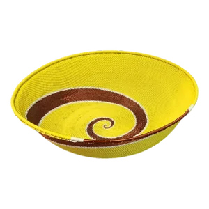 Late 20th Century Vintage Sunny Yellow African Zulu Spiral Electrical Wire Basket