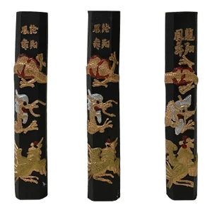 Chinese Calligraphic Black Ink Sticks With Gold Dragon Characters- Set of 3