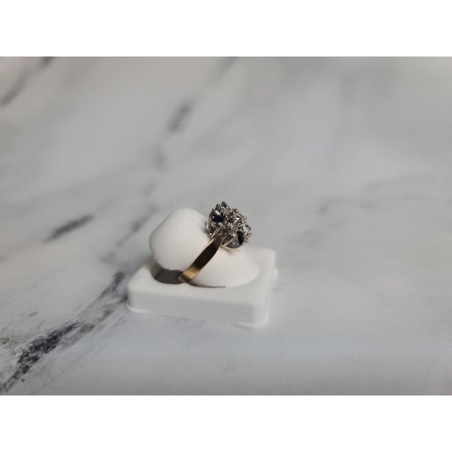 Diamond & Sapphire Flower Ring .75cttw 14K Yellow Gold, Size 5 For Sale - Image 4 of 5