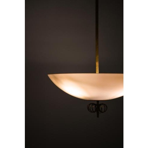 Metal Ceiling Lamp in Brass and Glass from Paavo Tynell, 1950s For Sale - Image 7 of 11