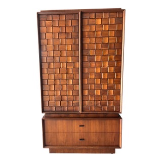 1970s Tobago Brutalist Walnut Armoire / Wardrobe Cabinet For Sale