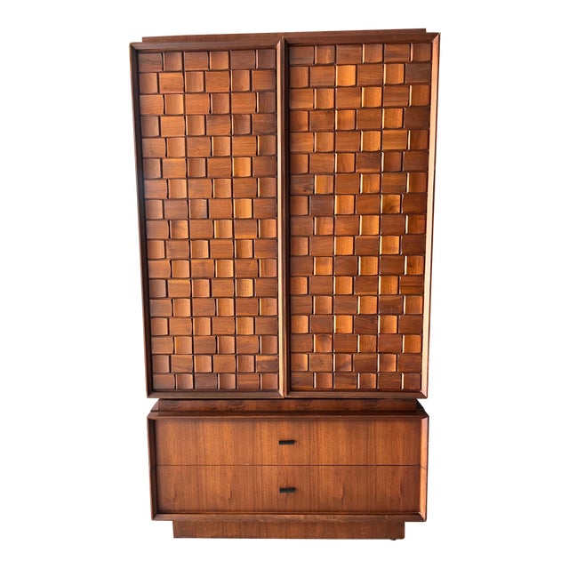 1970s Tobago Brutalist Walnut Armoire / Wardrobe Cabinet For Sale