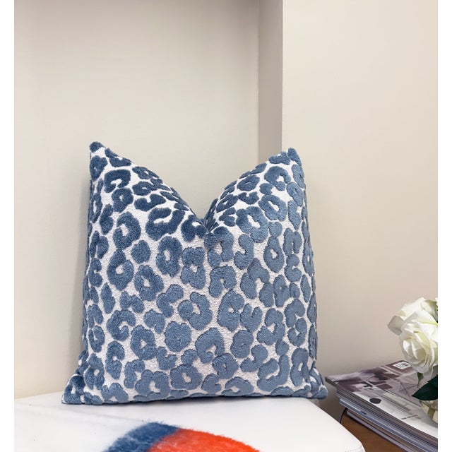 Not Yet Made - Made To Order Cerulean Blue Leopard 20x20 Velvet Throw Pillow With Feather Down Insert For Sale - Image 5 of 7