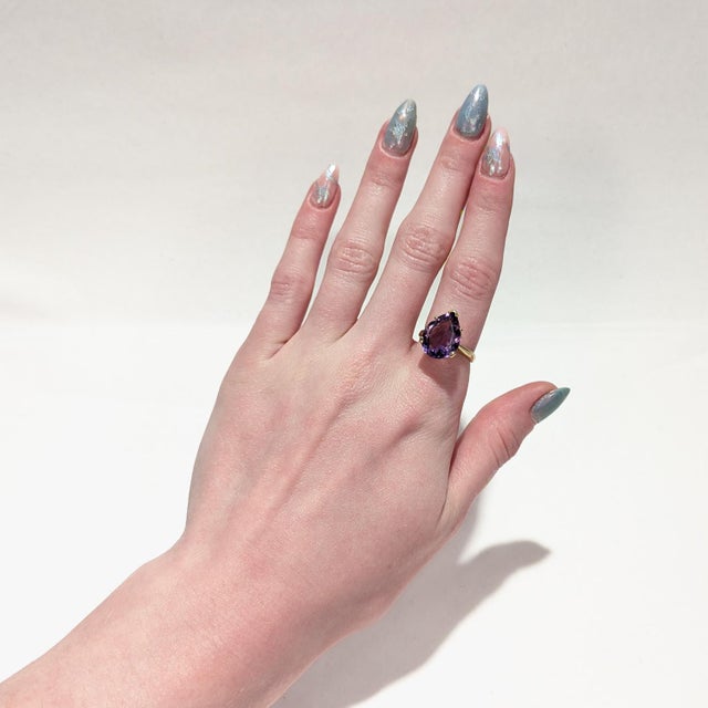 14k Gold & High Set Pear Cut Amethyst Cocktail Ring For Sale - Image 10 of 10