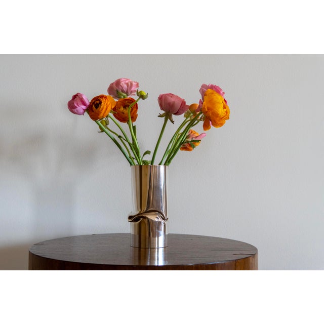 Silver Christofle French Modern Sculptural Silver-Plated Vase For Sale - Image 8 of 8