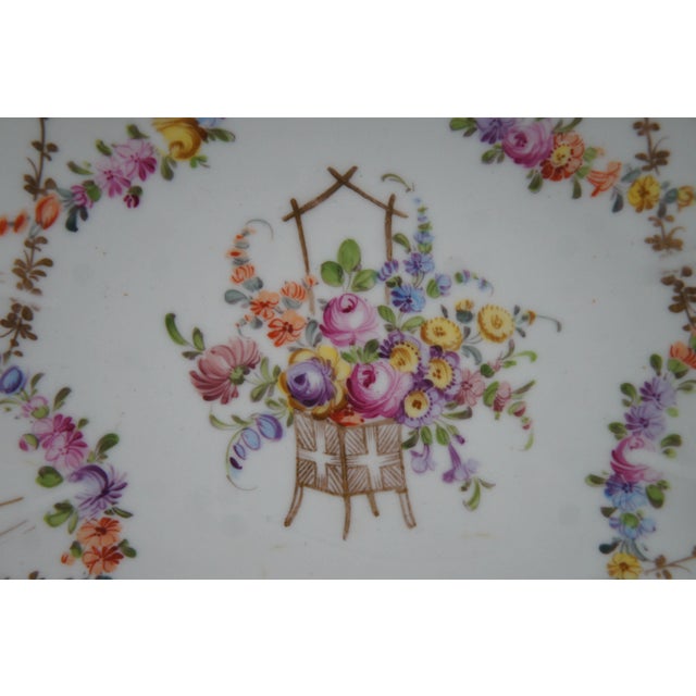 Ceramic Set of 2 Antique Franziska Hirsch Dresden Porcelain Polychrome Scalloped Floral Plates For Sale - Image 7 of 10