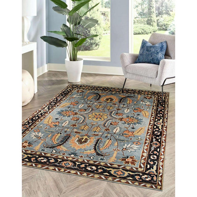 Traditional 9x12 Navy Floral Traditional Hand Knotted Wool Carpet Rug For Sale - Image 3 of 5