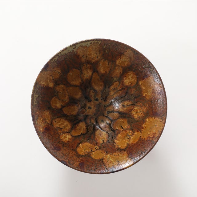 1950's Studio Made Mottled Pottery Decorative Bowl For Sale - Image 10 of 14