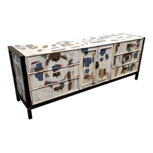 Hand-Painted Postmodern Dresser in Blue, Brown, White by Artist Lionel Lamy