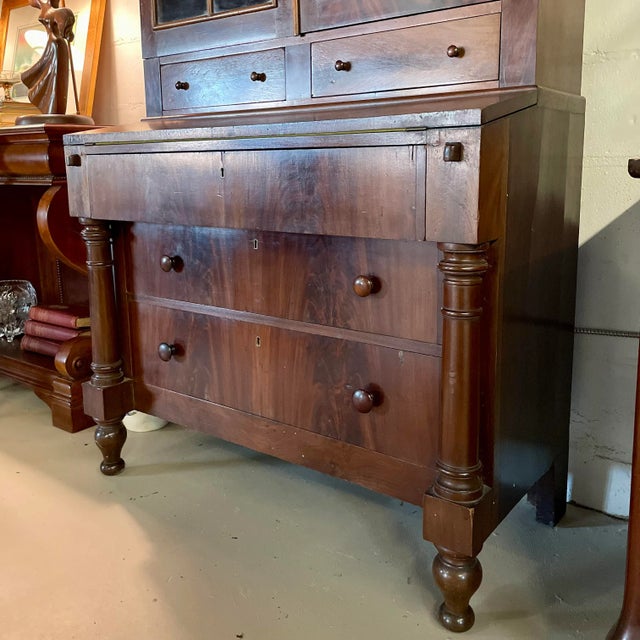 Wood Antique 1800s Flame Mahogany Sheraton-Style Secretary For Sale - Image 7 of 10