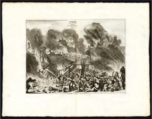 Pieter van der Aa, Fire in Edo, 1725, Paper
