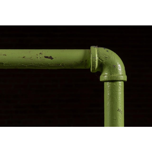 Vintage Industrial Rolling Cast Iron Pipe-Frame Garment Rack in Green For Sale In Chicago - Image 6 of 9