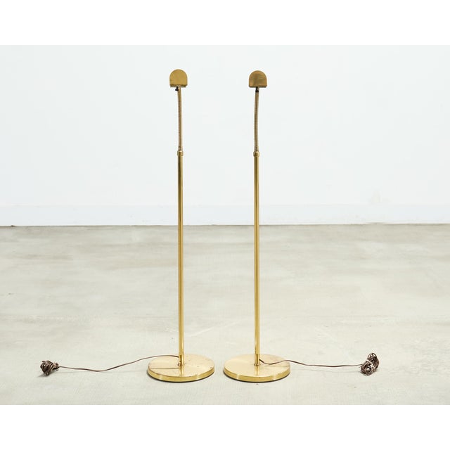 Casella Lighting Pair of Mid-Century Brass Adjustable Pharmacy Floor Lamps For Sale - Image 4 of 18