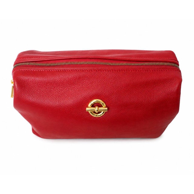 Vintage Celine Red Leather Vanity Case / Cosmetic Clutch With Gold Hardware For Sale - Image 10 of 14