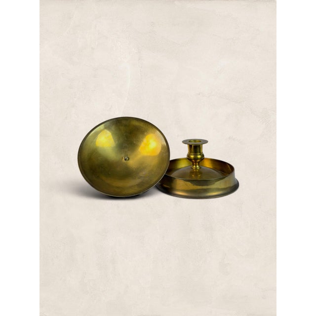 Late 19th Century Pair of Antique English Victorian Brass Chambersticks For Sale - Image 5 of 6