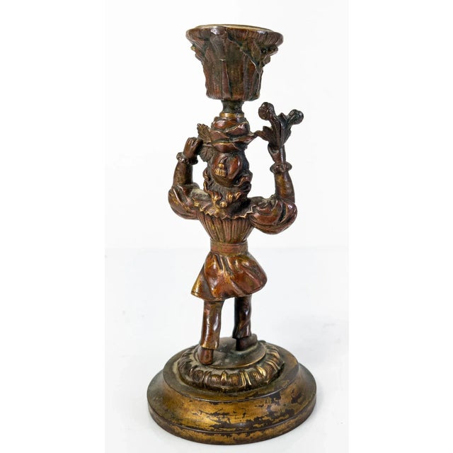 Figurative Antique Early 20th Century Bronze Colonial Figure Candle Stick For Sale - Image 3 of 11