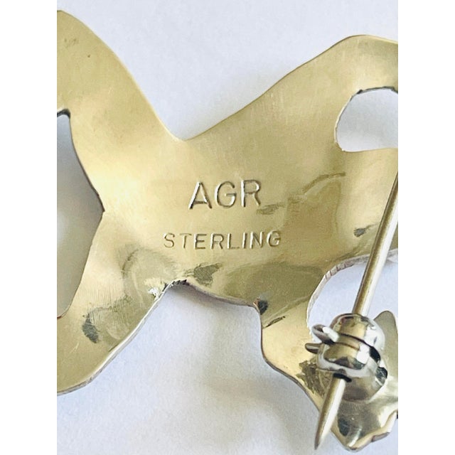 Rustic Circa 1940s Native American Sterling Silver Frog Brooch Artist Signed Agr For Sale - Image 3 of 3