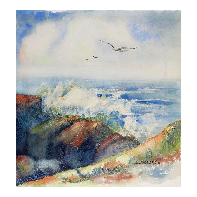 Mid 20th Century Rocky Coast Watercolor Painting For Sale