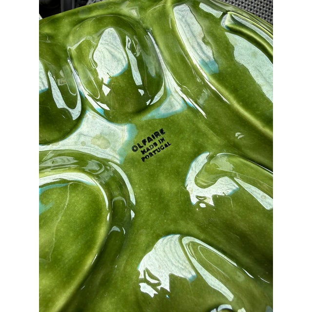 Mid 20th Century Olfaire Portugal Majolica Oval Platter Cabbage Leaf Deviled Egg/Oyster Plate Uncommon Mold 7090 For Sale - Image 6 of 10