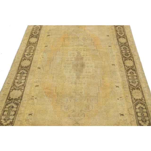 Beige Antique Turkish Khotan Wool Rug Handmade With Center Motif For Sale - Image 9 of 10