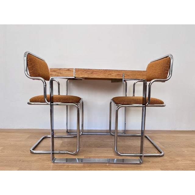 Vintage Wooden and Chrome Dining Table and Chairs by Ladislav Vrátník, 1970s, Set of 3 For Sale - Image 3 of 12