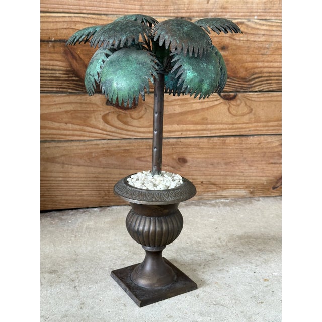 Vintage Verdigris Metal Palm Tree Sculpture in Classical Urn For Sale - Image 11 of 11