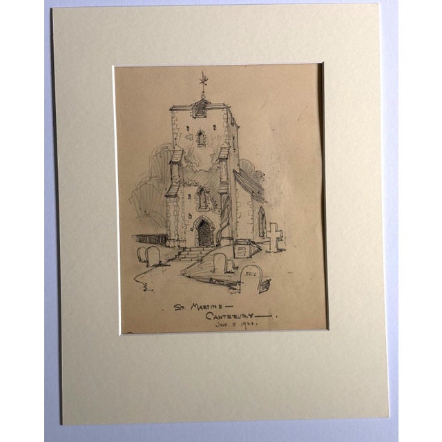 Realism Antique 1920s Walter Church Drawing in 11x14 Mat - St. Martin's, Canterbury For Sale - Image 3 of 3