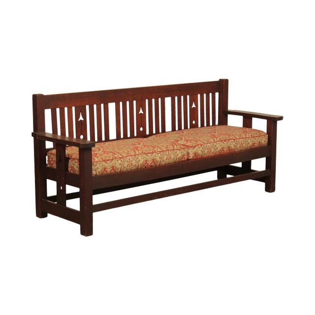 Early 20th Century Limbert Oak Arts & Crafts Period Drop Arm Settle For Sale - Image 13 of 13