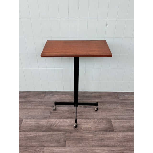 Black Vintage High Coffee Table with Teak Top and Metal Frame with Casters, 1960s For Sale - Image 8 of 9