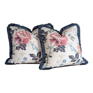 Lee Jofa Inisfree Floral Pillows in Sunset With Brush Fringe For Sale